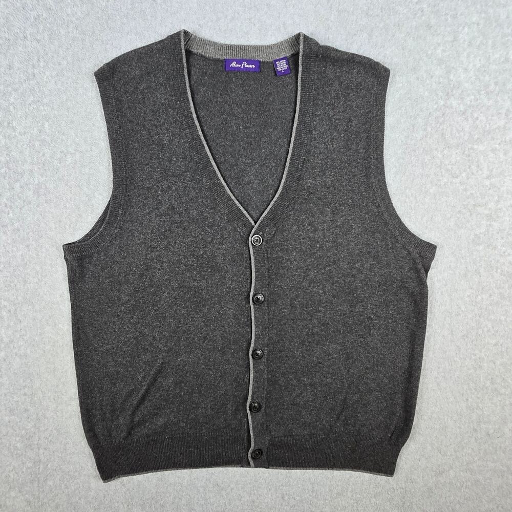 Alan Flusser Mens Large Gray V-Neck Button Knit Vest